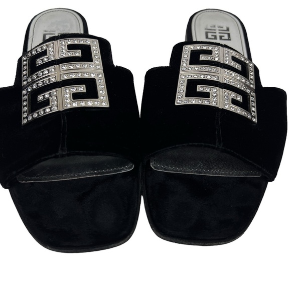 Givenchy Crystal Plaque 4G Slide Velvet Sandald - Picture 2 of 6